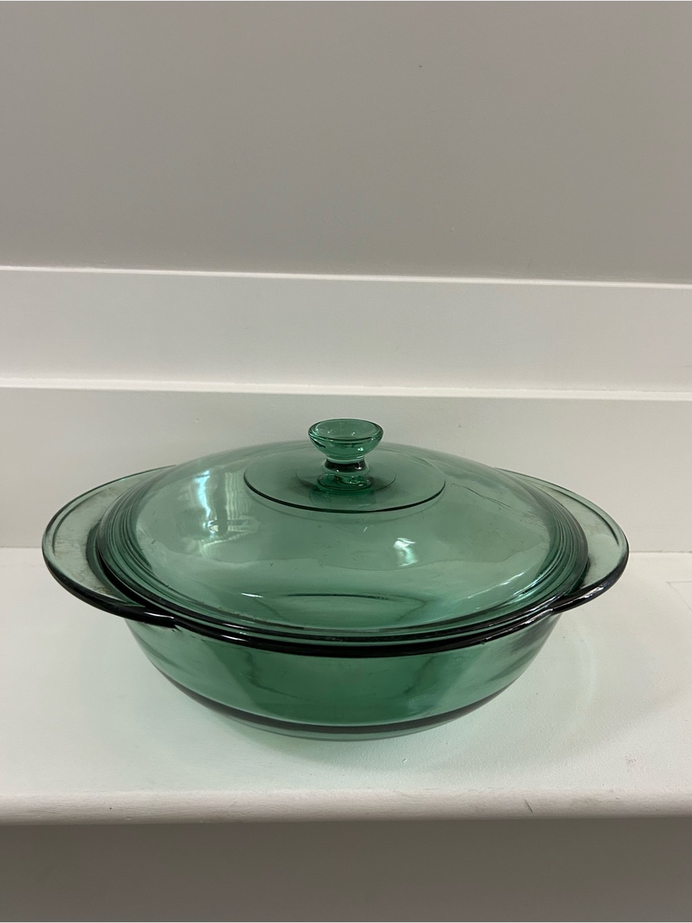 Vtg Anchor Hocking Green Glass Covered Casserole Dish - 2 Quarts